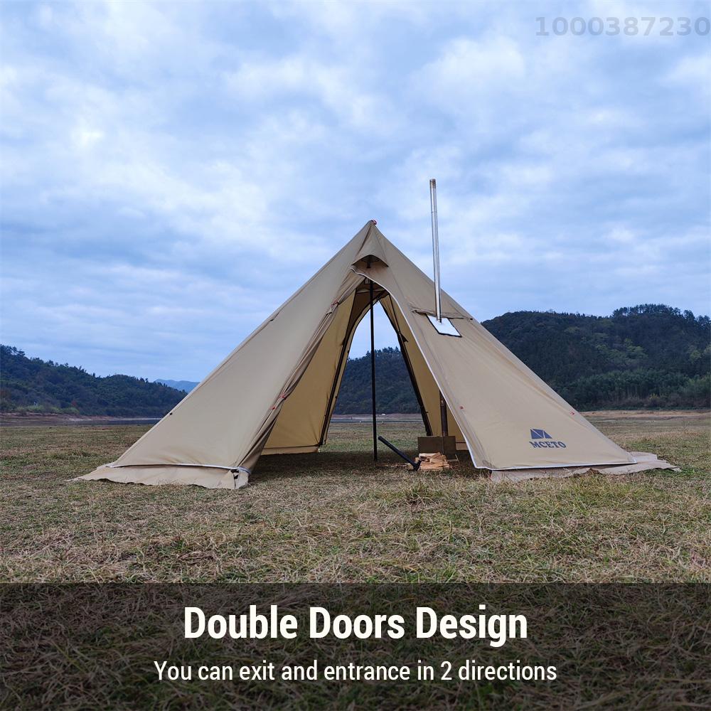 【100% Authentic】Lixada 5-8 People Tipi Hot Tent with Stove Jack Camping Pyramid Teepee Tent for Camping Backpacking Hiking · v25