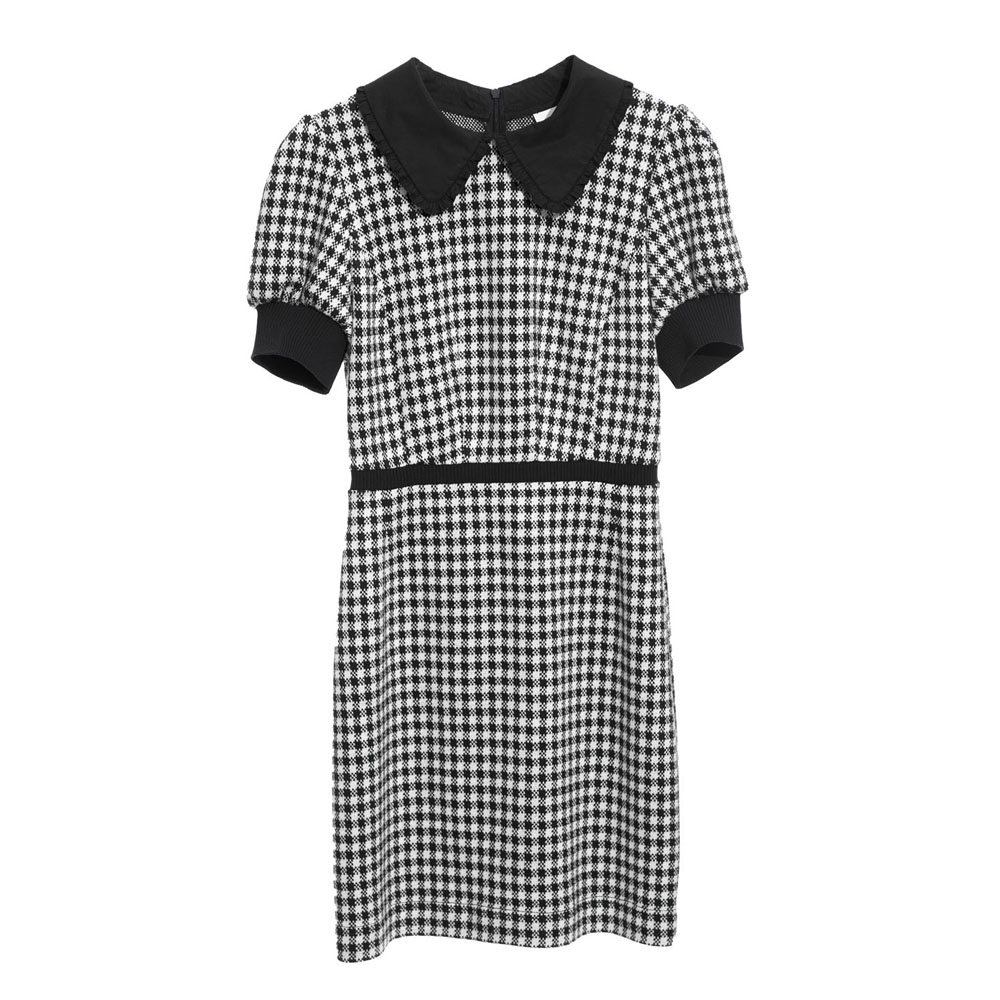 iROO Fashion Women Fitted Puff Sleeves Checkered Dress · v2