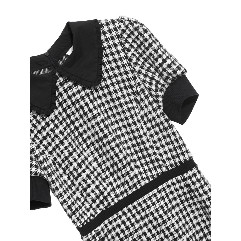 iROO Fashion Women Fitted Puff Sleeves Checkered Dress · v2