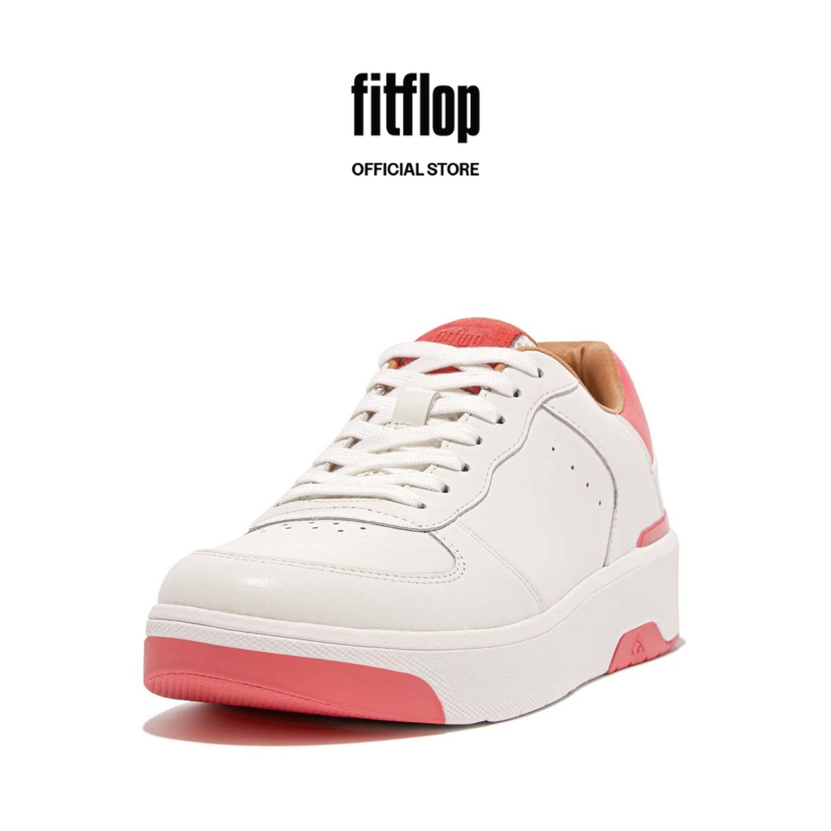 FitFlop RALLY EVO Women's Leather Trainers - Urban White/Rosy Coral (HE5-B20) · v6