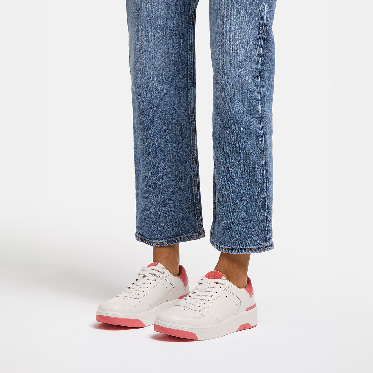 FitFlop RALLY EVO Damen-Turnschuhe aus Leder — Urban White/Rosy Coral (HE5-B20)