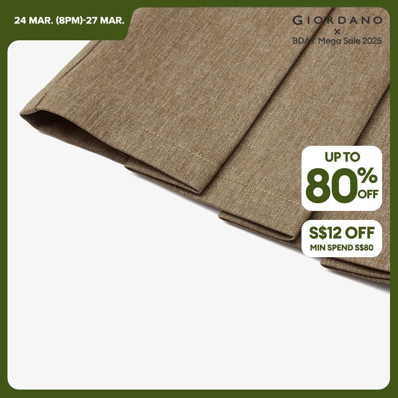 GIORDANO Women Pants Half Elastic Waist Smooth Chic Pants Slant Pockets Simple Fashion Casual Pleated Crop Pants 18424601