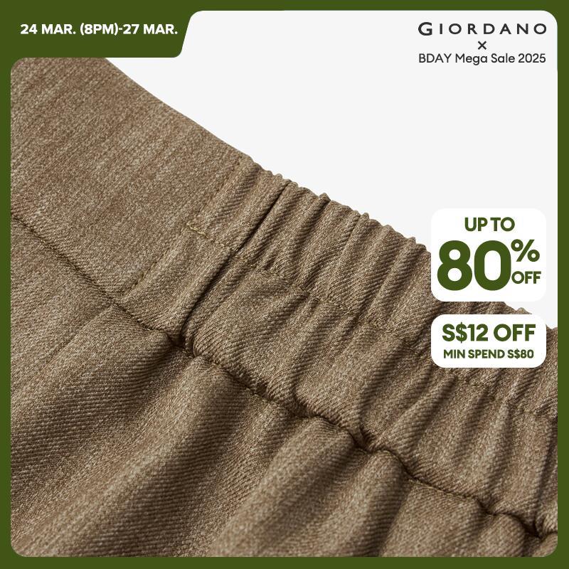 GIORDANO Women Pants Half Elastic Waist Smooth Chic Pants Slant Pockets Simple Fashion Casual Pleated Crop Pants 18424601