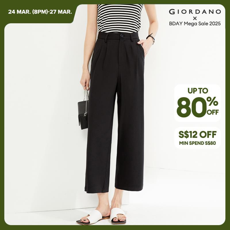 GIORDANO Women Pants Anti-Wrinkle Smooth Pleated Suit Pants Multi-Pocket Solid Color Simple Fashion Casual Pants 05414307 · v2