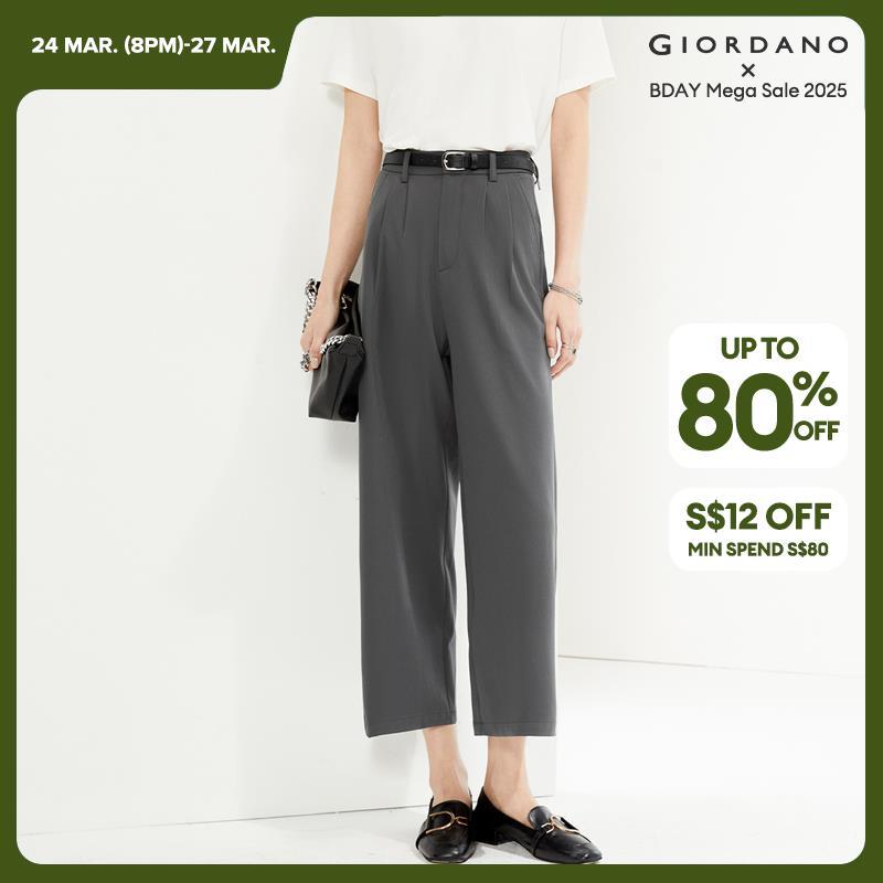 GIORDANO Women Pants Anti-Wrinkle Smooth Pleated Suit Pants Multi-Pocket Solid Color Simple Fashion Casual Pants 05414307 · v2