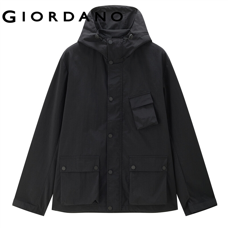GIORDANO Men Jackets Multi-Pocket Outdoor Lightweight Jackets Solid Color Simple Fashion Casual Loose Hooded Jackets 01074060 · v4