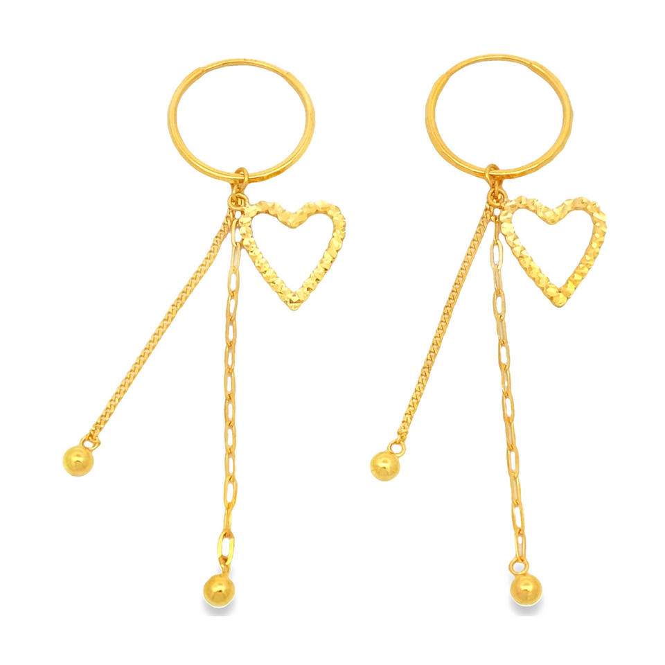 Top Cash Jewellery 916 Gold Dangling Heart Loop Earrings