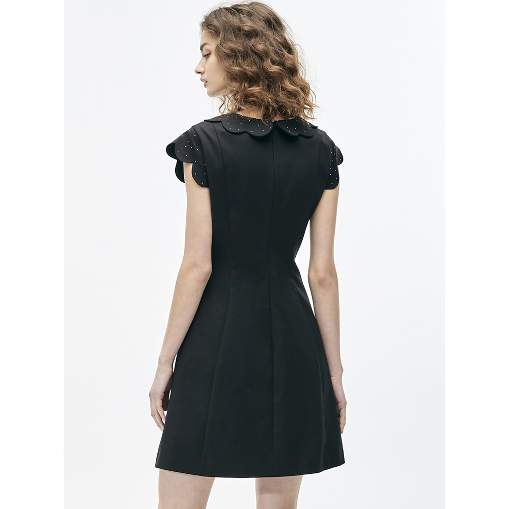 iROO Fashion Women Black Scallop Sleeve A-Line Dress · v2