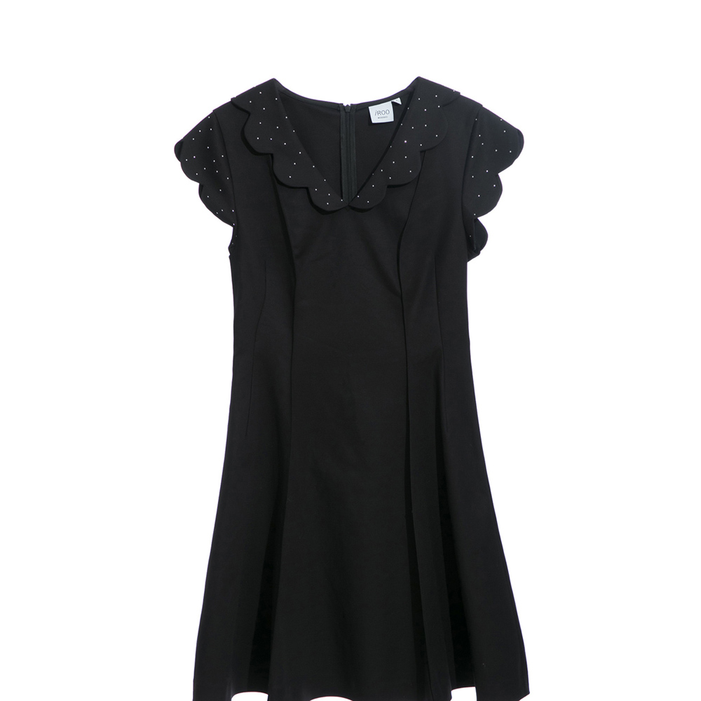iROO Fashion Women Black Scallop Sleeve A-Line Dress · v2
