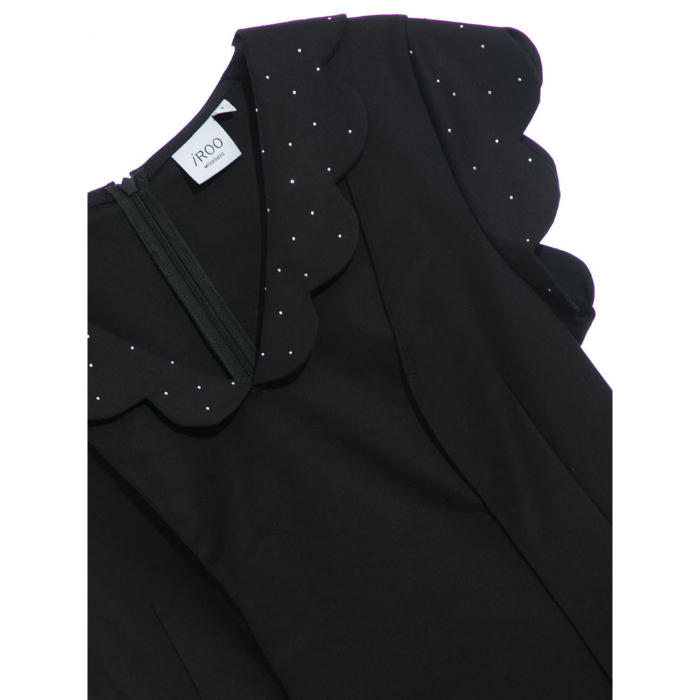 iROO Fashion Women Black Scallop Sleeve A-Line Dress · v2