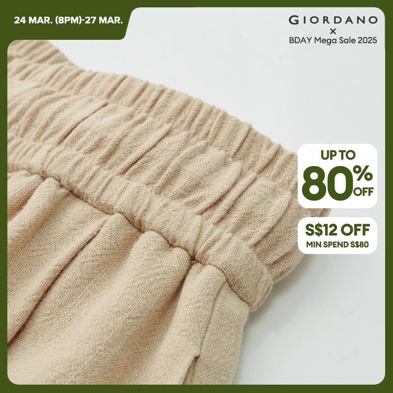 GIORDANO Women Pants Elastic Waist Wide Leg Pleated Pants Solid Color Ankle Length Simple Fashion Casual Loose Pants 18423901 · v2