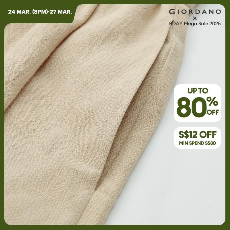 GIORDANO Women Pants Elastic Waist Wide Leg Pleated Pants Solid Color Ankle Length Simple Fashion Casual Loose Pants 18423901 · v2