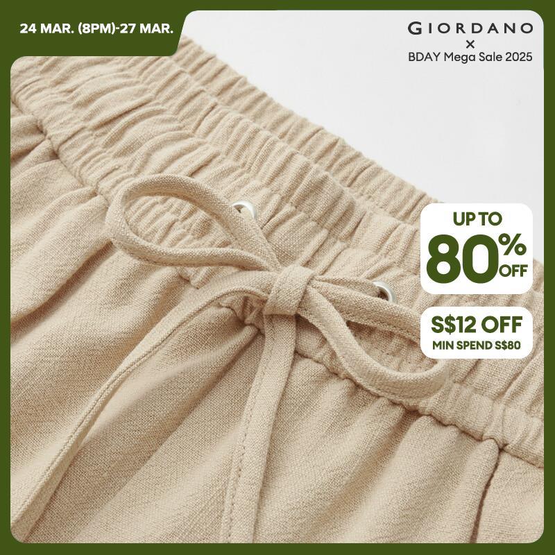 GIORDANO Women Pants Elastic Waist Wide Leg Pleated Pants Solid Color Ankle Length Simple Fashion Casual Loose Pants 18423901 · v2