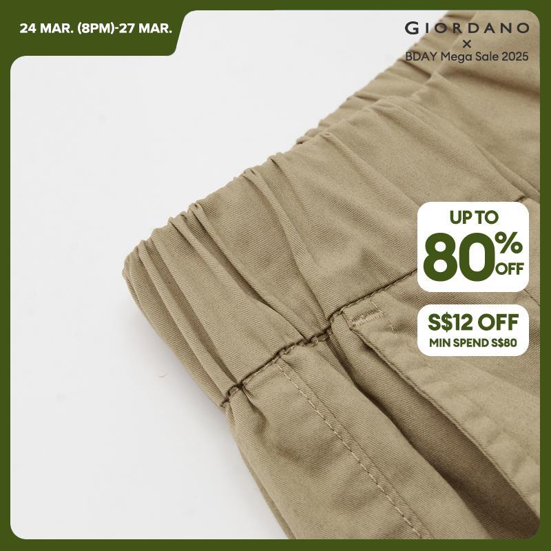 GIORDANO Pantaloni da donna Pantaloni plissettati in vita elasticizzata Tasche oblique tinta unita Pantaloni casual semplici alla caviglia 05424314