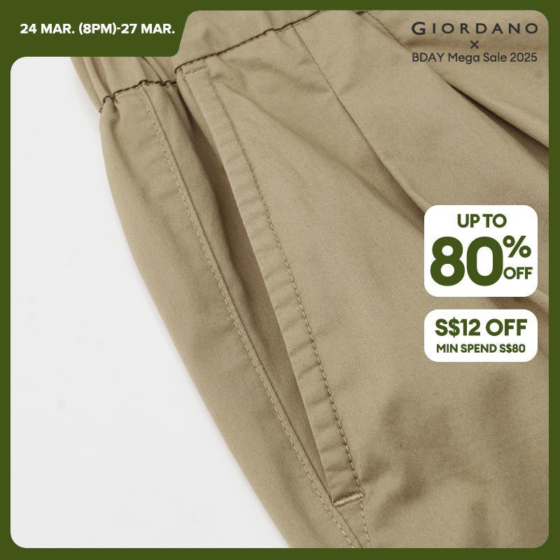 GIORDANO Pantaloni da donna Pantaloni plissettati in vita elasticizzata Tasche oblique tinta unita Pantaloni casual semplici alla caviglia 05424314