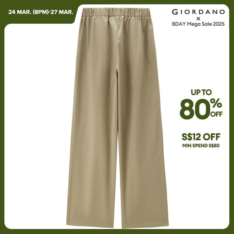 GIORDANO Pantaloni da donna Pantaloni plissettati in vita elasticizzata Tasche oblique tinta unita Pantaloni casual semplici alla caviglia 05424314
