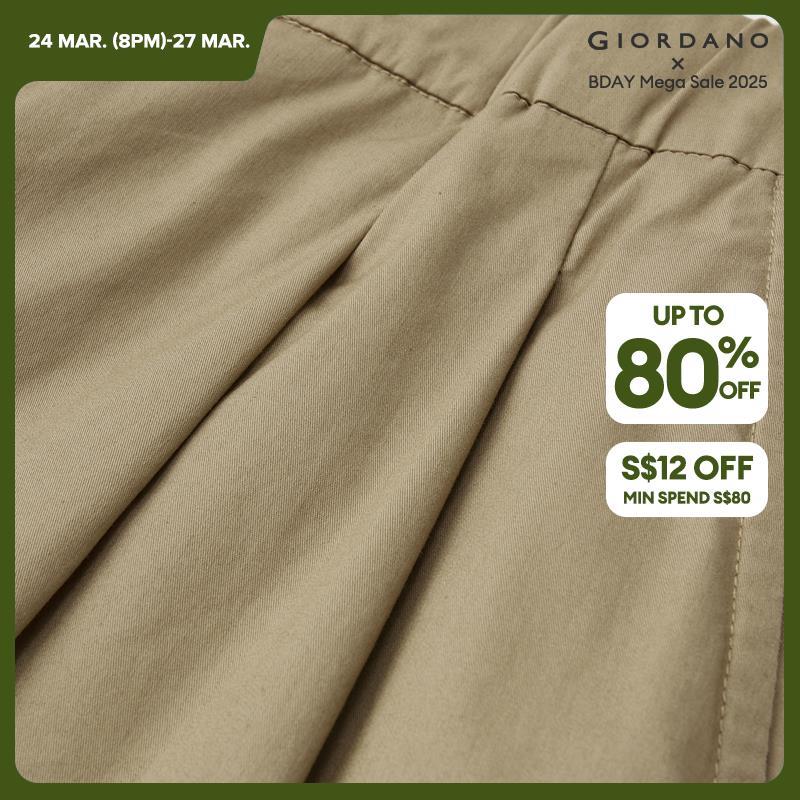 GIORDANO Pantaloni da donna Pantaloni plissettati in vita elasticizzata Tasche oblique tinta unita Pantaloni casual semplici alla caviglia 05424314
