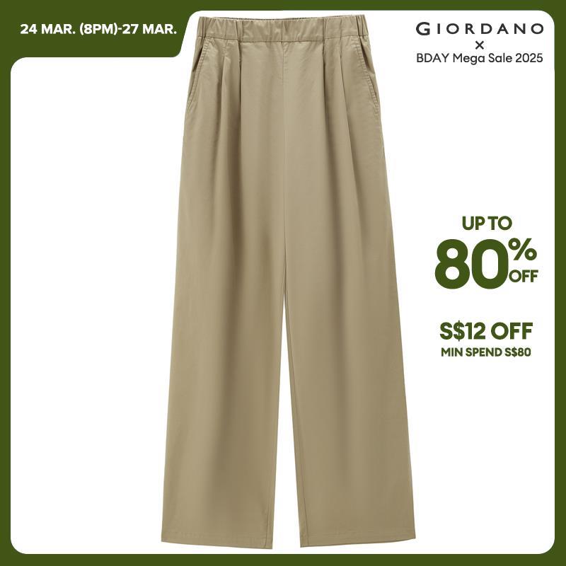 GIORDANO Pantaloni da donna Pantaloni plissettati in vita elasticizzata Tasche oblique tinta unita Pantaloni casual semplici alla caviglia 05424314