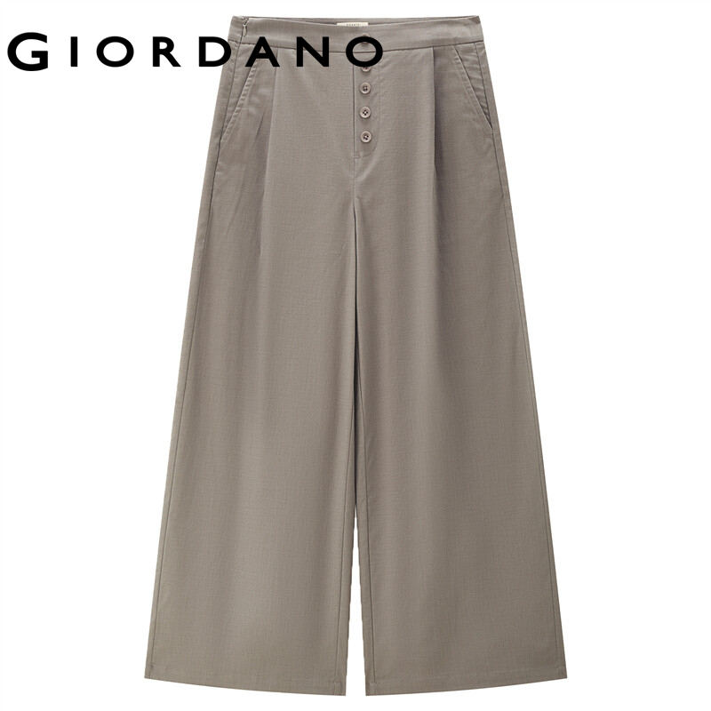 Pantalones GIORDANO para mujer, pantalones de tencel adornados con botones, cremallera invisible, pernera ancha, hasta el tobillo, pantalones sencillos e informales 05424343