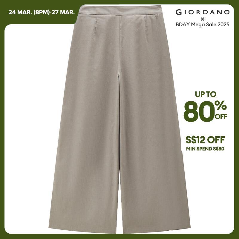 GIORDANO Women Pants Buttons Embellished Tencel Pants Invisible Zip Wide leg Ankle Length Simple Fashion Casual Pants 05424343 · v2