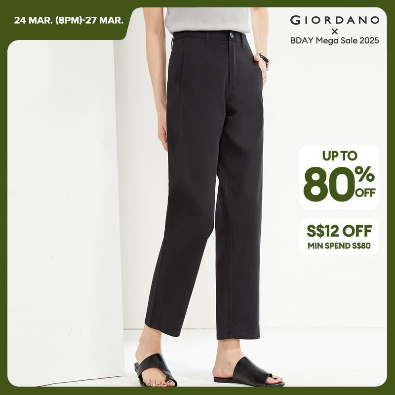 GIORDANO Women Pants 100% Cotton Mid Rise Lightweight Pants Multi-Pocket Ankle Length Smooth Soft Fashion Casual Pants 05424331 · v6