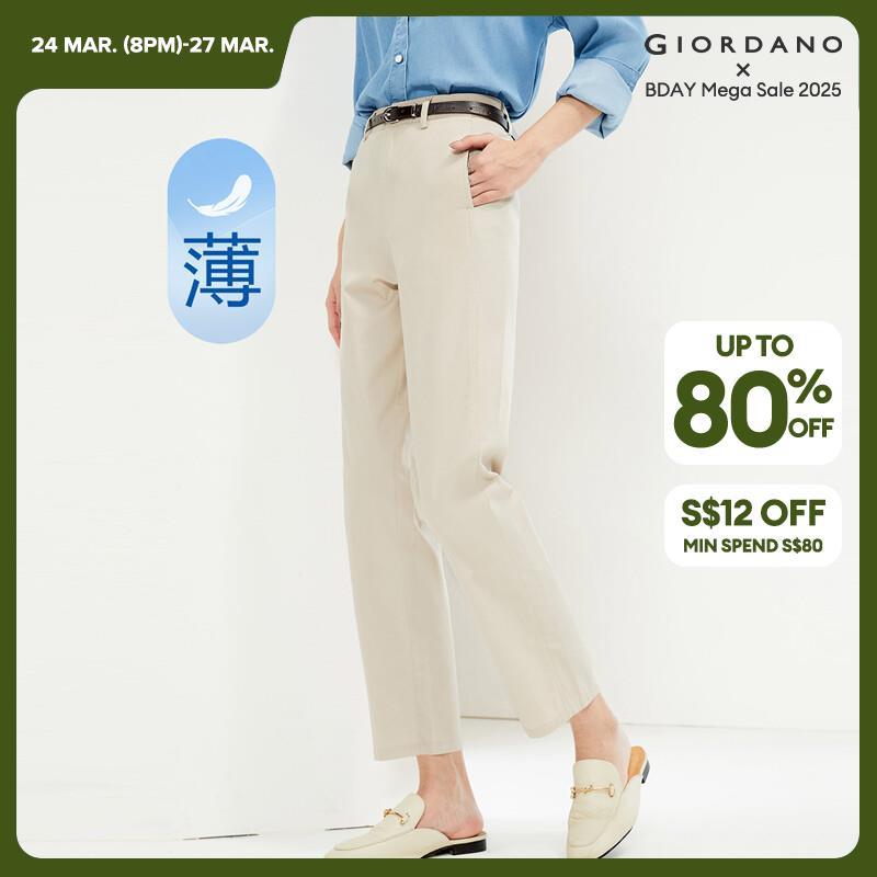GIORDANO Damenhose aus 100% Baumwolle, mittelhoher Bund, Knöchellänge, geschmeidige, weiche, modische Freizeithose 05424331