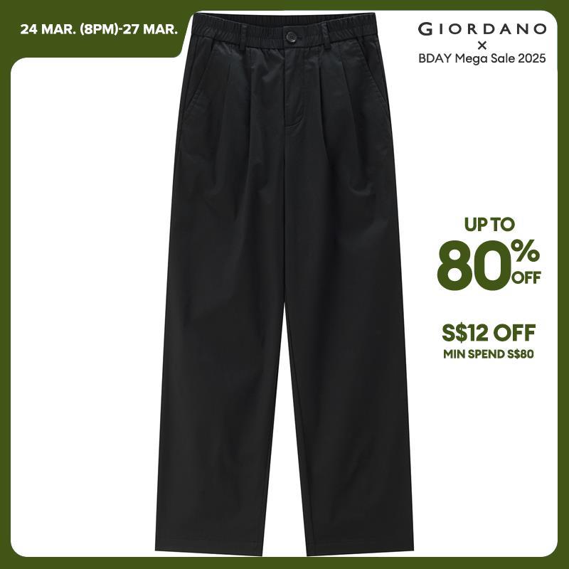 GIORDANO Pantaloni da donna in vita elastica Pantaloni plissettati lisci Tasche oblique alla caviglia Pantaloni casual semplici di base alla moda 05424332
