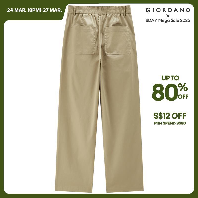 GIORDANO Pantaloni da donna in vita elastica Pantaloni plissettati lisci Tasche oblique alla caviglia Pantaloni casual semplici di base alla moda 05424332