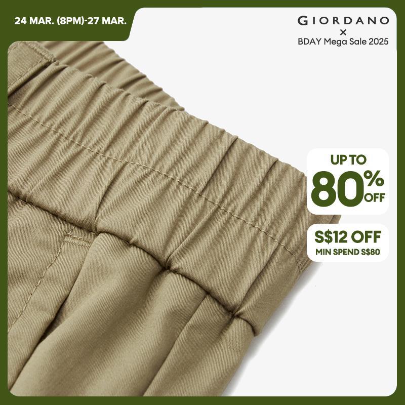 GIORDANO Pantaloni da donna in vita elastica Pantaloni plissettati lisci Tasche oblique alla caviglia Pantaloni casual semplici di base alla moda 05424332