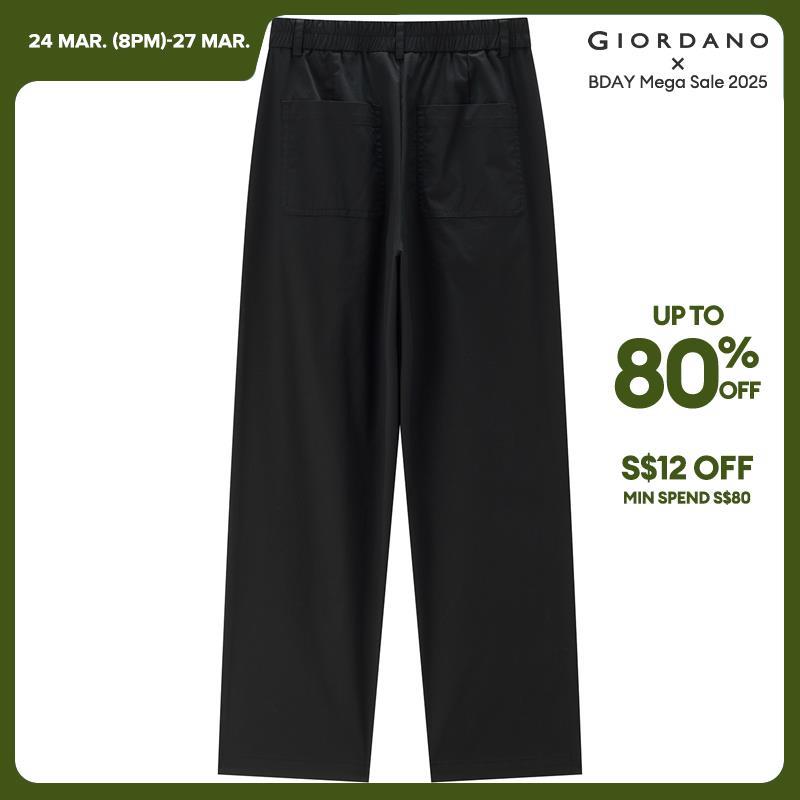 GIORDANO Pantaloni da donna in vita elastica Pantaloni plissettati lisci Tasche oblique alla caviglia Pantaloni casual semplici di base alla moda 05424332