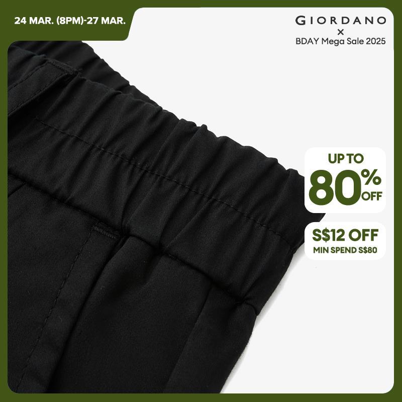 GIORDANO Pantaloni da donna in vita elastica Pantaloni plissettati lisci Tasche oblique alla caviglia Pantaloni casual semplici di base alla moda 05424332