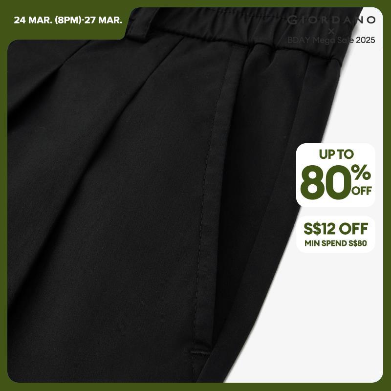 GIORDANO Pantaloni da donna in vita elastica Pantaloni plissettati lisci Tasche oblique alla caviglia Pantaloni casual semplici di base alla moda 05424332