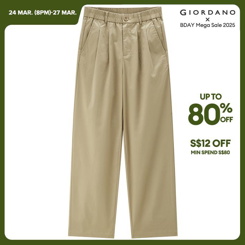 GIORDANO Pantaloni da donna in vita elastica Pantaloni plissettati lisci Tasche oblique alla caviglia Pantaloni casual semplici di base alla moda 05424332
