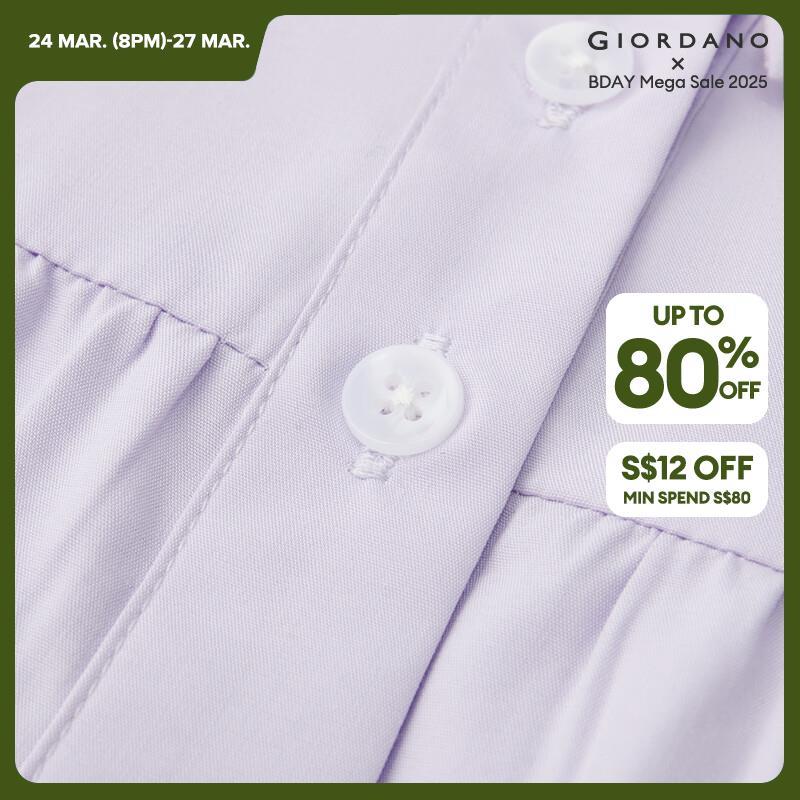 GIORDANO Women Shirts Sweet Gentle Puff Sleeve Blouses Button Closure Short Sleeve Simple Fashion Casual Pleated Shirts 13344201