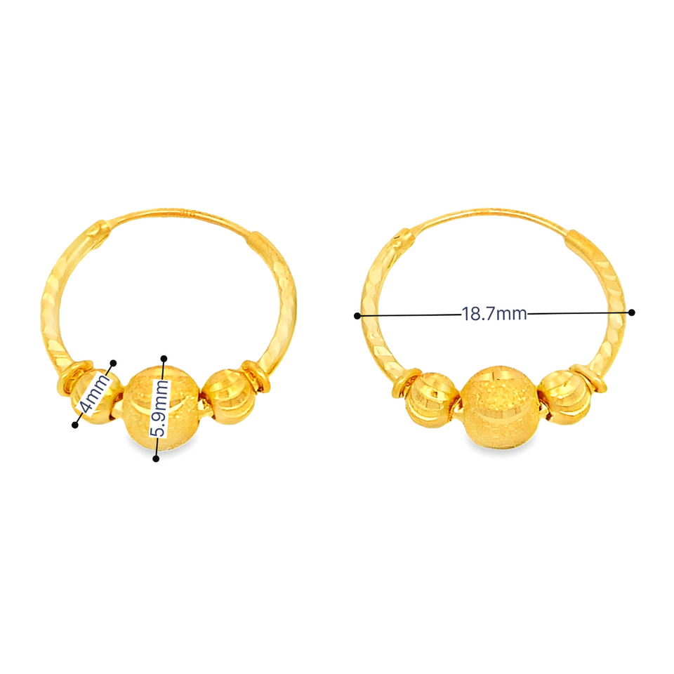 Top Cash Jewellery 916 Gold Charm Loop Earrings