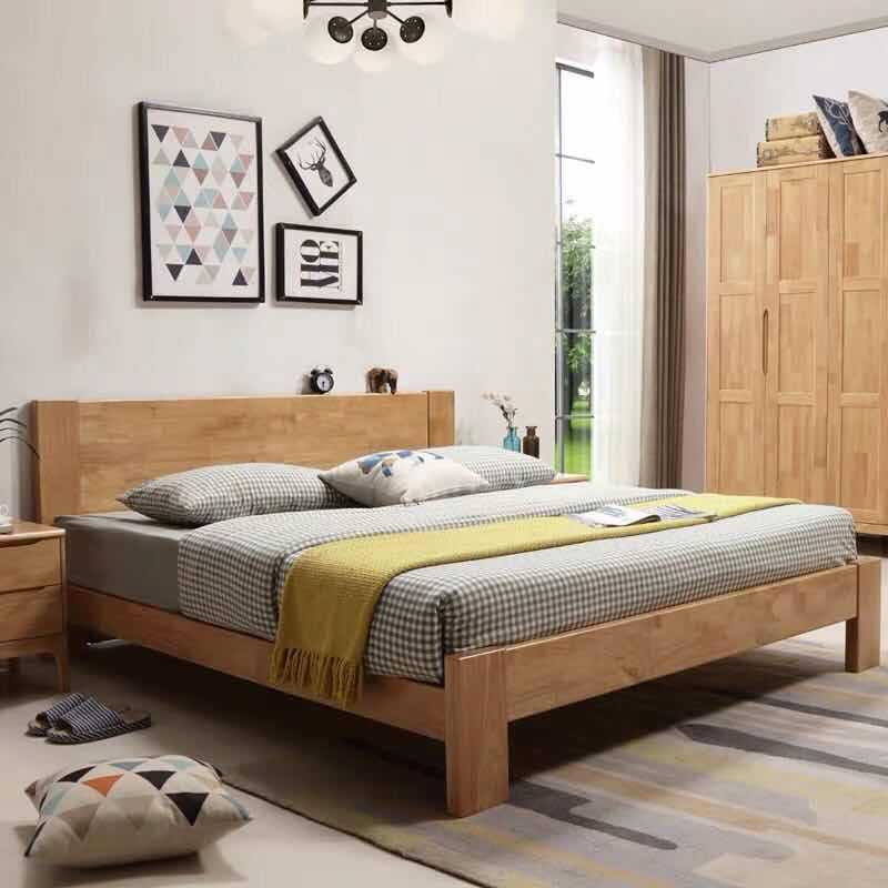 Khung giường HDB Giường đôi Khung giường Giường gỗ Giường Queen King Giường gỗ nguyên khối 1,8m Hiện đại Đơn giản 1,5 Phòng cho thuê Căn hộ Giường Nội thất phòng ngủ
