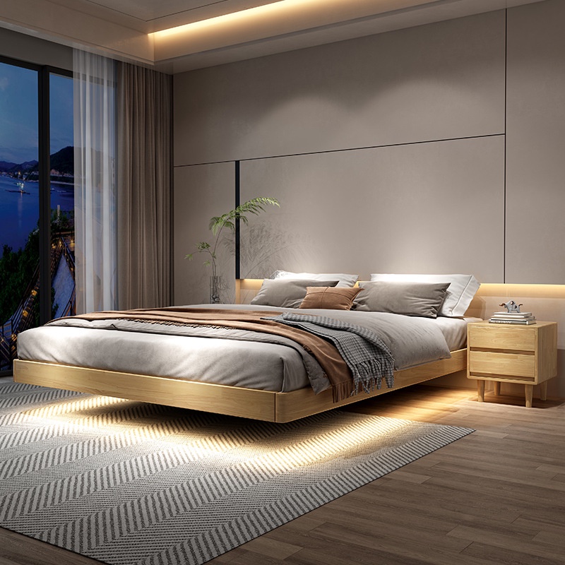 HDB Wooden Bed Bed Frame Double Bed Frame Wooden Bed Queen King Bed Storage Bed Frame Tatami Solid Wood Suspended Bed Nordic Solid Wood Bed · v12