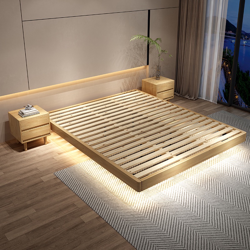 Khung giường gỗ HDB Khung giường đôi Giường gỗ Giường Queen King Khung giường lưu trữ Giường treo bằng gỗ nguyên khối Tatami Giường gỗ nguyên khối Bắc Âu