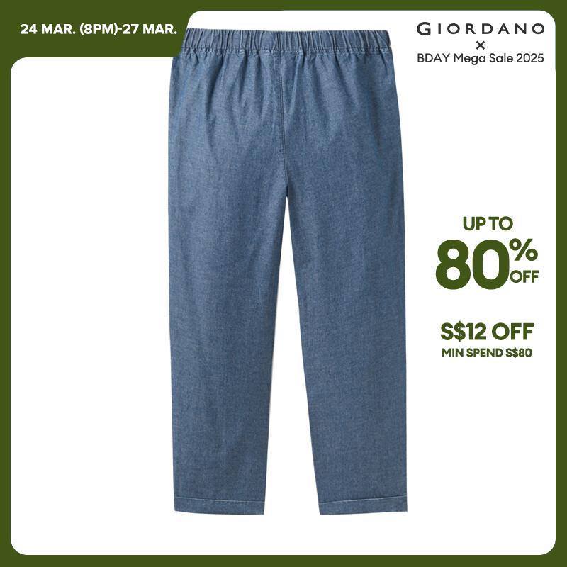 GIORDANO Pantaloni da donna Pantaloni in denim leggero con elastico in vita 100% cotone 100% cotone con polsino arrotolato Pantaloni in denim casual semplici alla moda 05424307