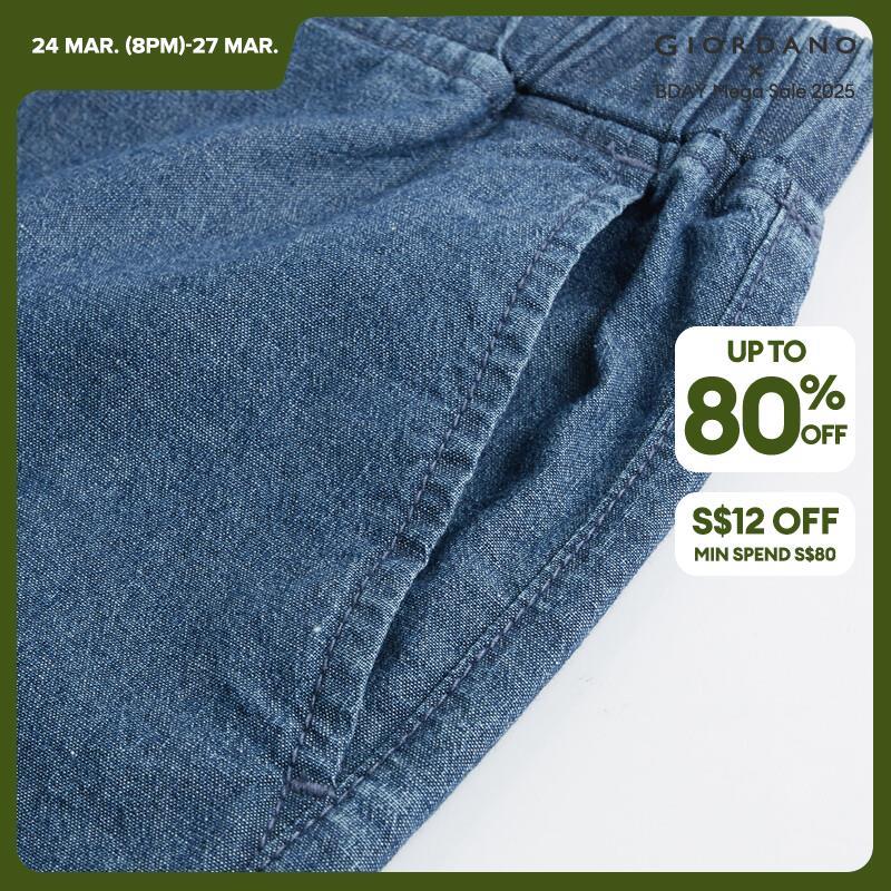 GIORDANO Pantaloni da donna Pantaloni in denim leggero con elastico in vita 100% cotone 100% cotone con polsino arrotolato Pantaloni in denim casual semplici alla moda 05424307