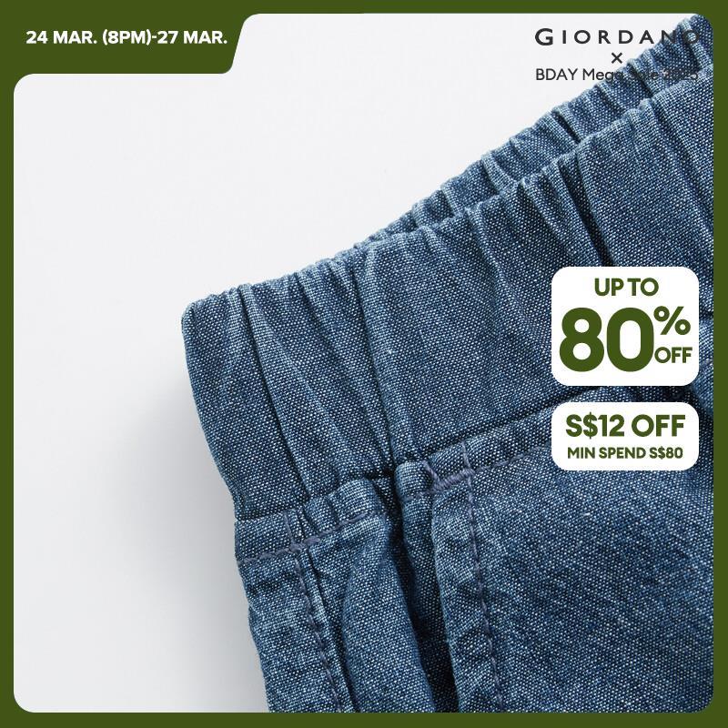 GIORDANO Pantaloni da donna Pantaloni in denim leggero con elastico in vita 100% cotone 100% cotone con polsino arrotolato Pantaloni in denim casual semplici alla moda 05424307