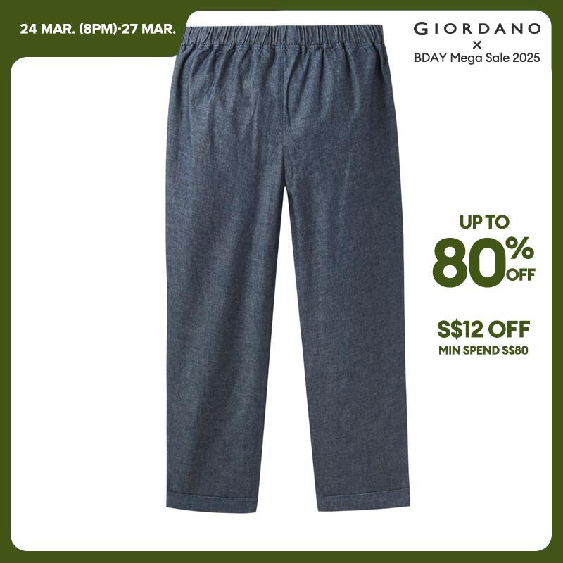 GIORDANO Pantaloni da donna Pantaloni in denim leggero con elastico in vita 100% cotone 100% cotone con polsino arrotolato Pantaloni in denim casual semplici alla moda 05424307