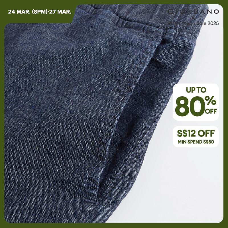 GIORDANO Pantaloni da donna Pantaloni in denim leggero con elastico in vita 100% cotone 100% cotone con polsino arrotolato Pantaloni in denim casual semplici alla moda 05424307