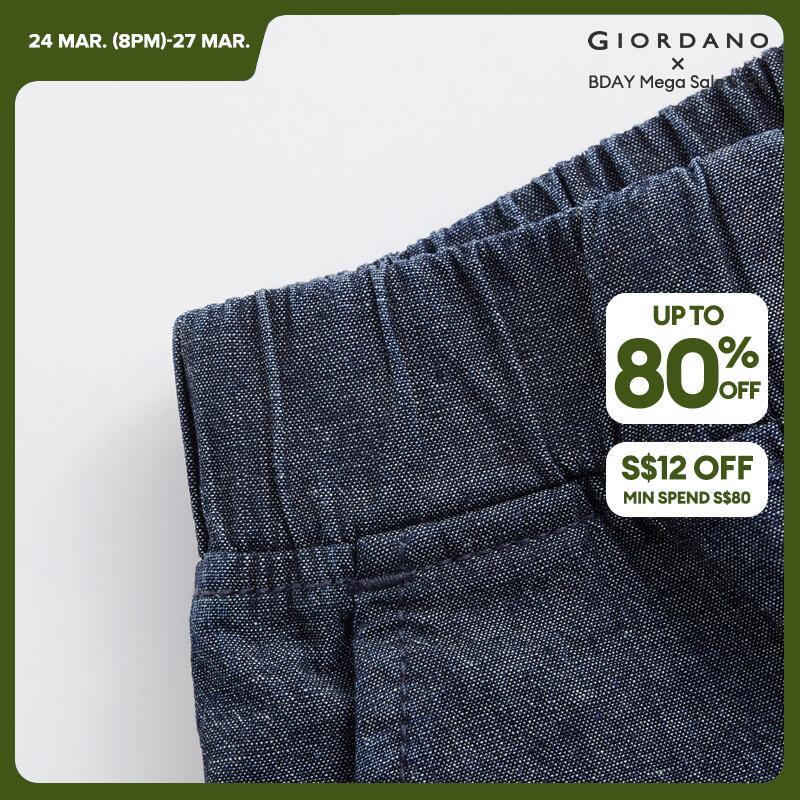 GIORDANO Pantaloni da donna Pantaloni in denim leggero con elastico in vita 100% cotone 100% cotone con polsino arrotolato Pantaloni in denim casual semplici alla moda 05424307