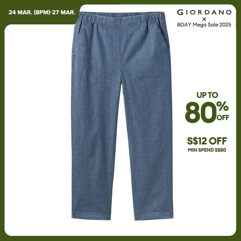 GIORDANO Pantaloni da donna Pantaloni in denim leggero con elastico in vita 100% cotone 100% cotone con polsino arrotolato Pantaloni in denim casual semplici alla moda 05424307