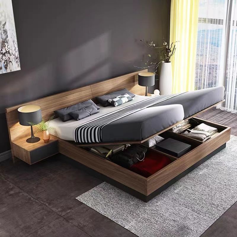 Giường Tatami Giường lưu trữ HDB Khung giường bằng gỗ nguyên khối Giường lưu trữ Tatami Giường Queen King Giường Tatami cao cấp Khung giường lưu trữ tối giản hiện đại có ngăn lưu trữ