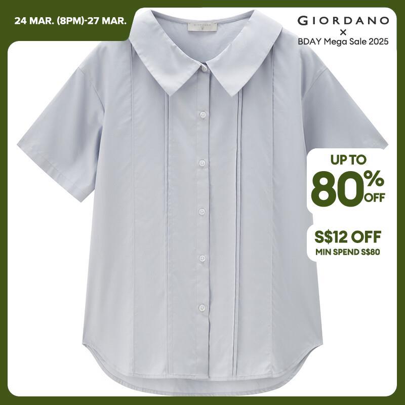 GIORDANO Women Shirts Poplin Doll Collar Sweet Girly Shirts Button Closure Short Sleeve Summer Fashion Casual Shirts 13344219
