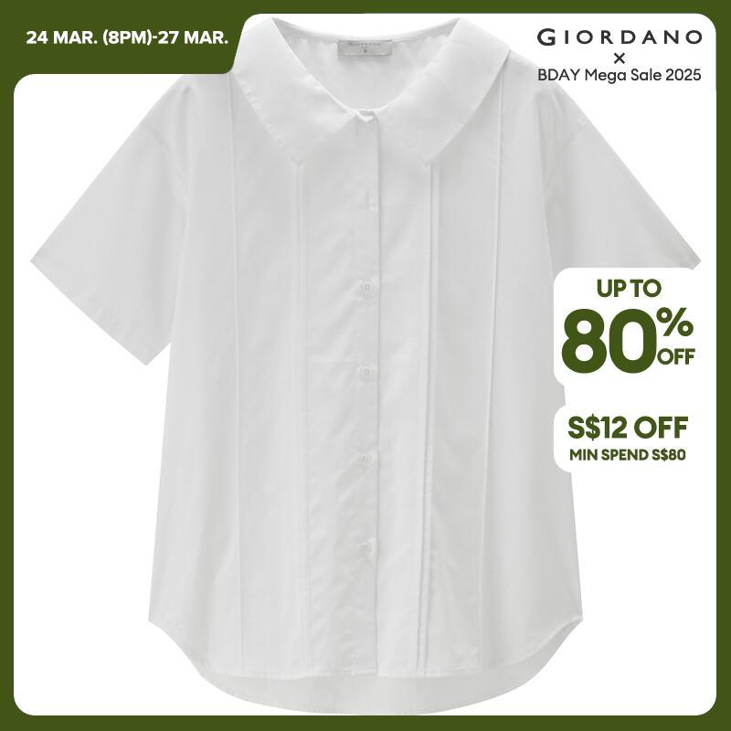 GIORDANO Women Shirts Poplin Doll Collar Sweet Girly Shirts Button Closure Short Sleeve Summer Fashion Casual Shirts 13344219