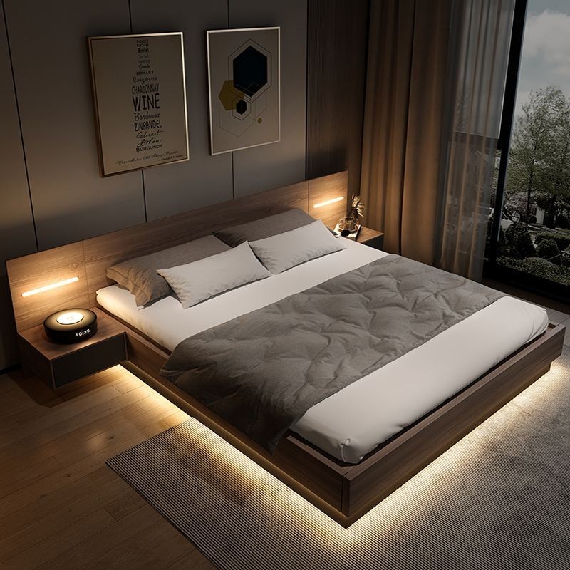 Tatami-Bettgestell im japanischen Stil, Stauraum, Bettgestell aus massivem Holz, Bettgestell mit Matratze, Queen- und King-Size-Bett