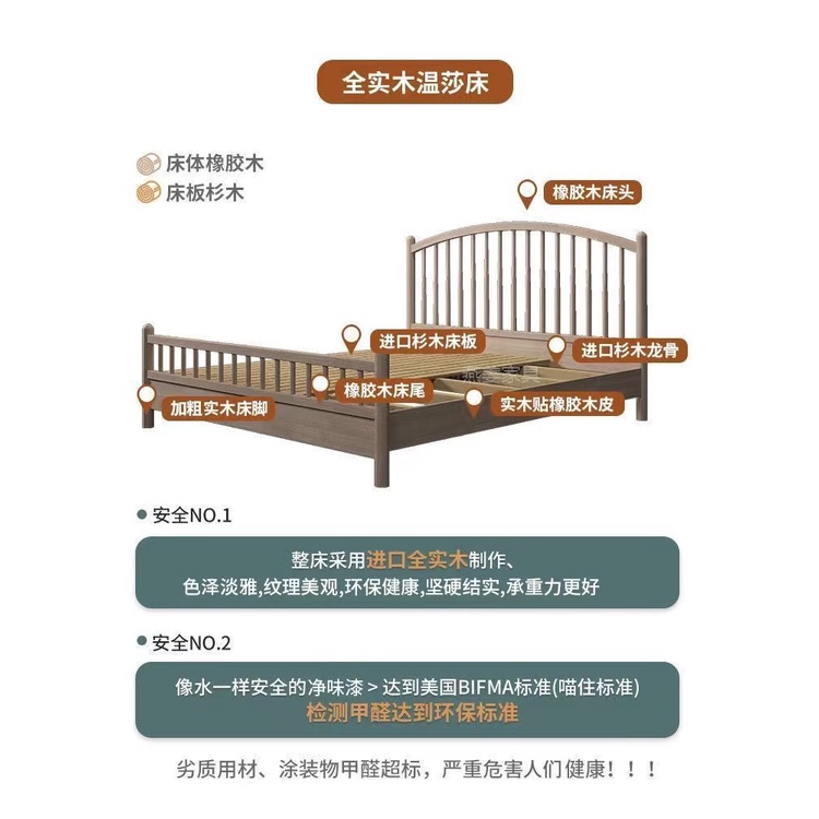 【Free Shipping】Solid Wooden Bed Frame SingleSuper SingleQueenKing Size Bedframe With Mattress Wooden Bedframe · v7